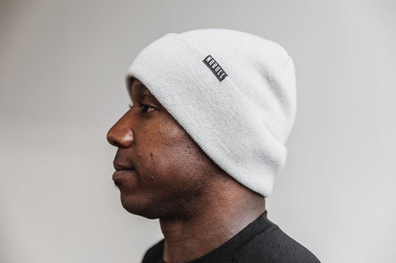 White Nobull Cuffed Beanie Men's Hats | CA E1633B